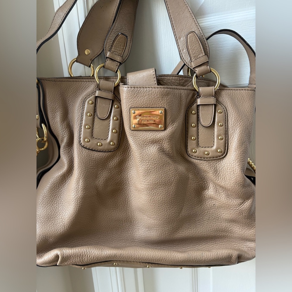 Michael Kors Tan Gold-Tone Tote Bag with Structured Design
